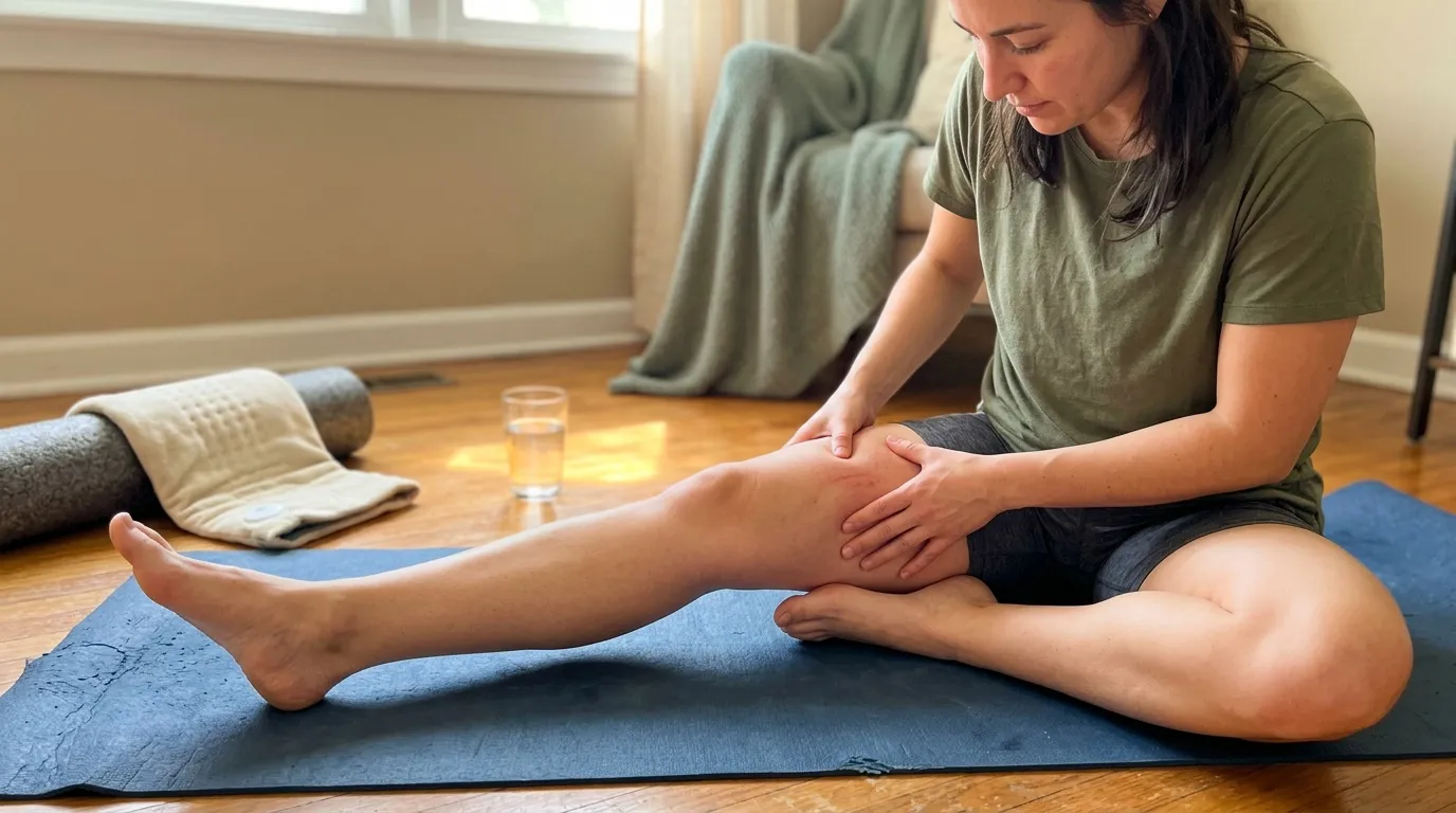 Femme en tenue sportive effectue un étirement des jambes